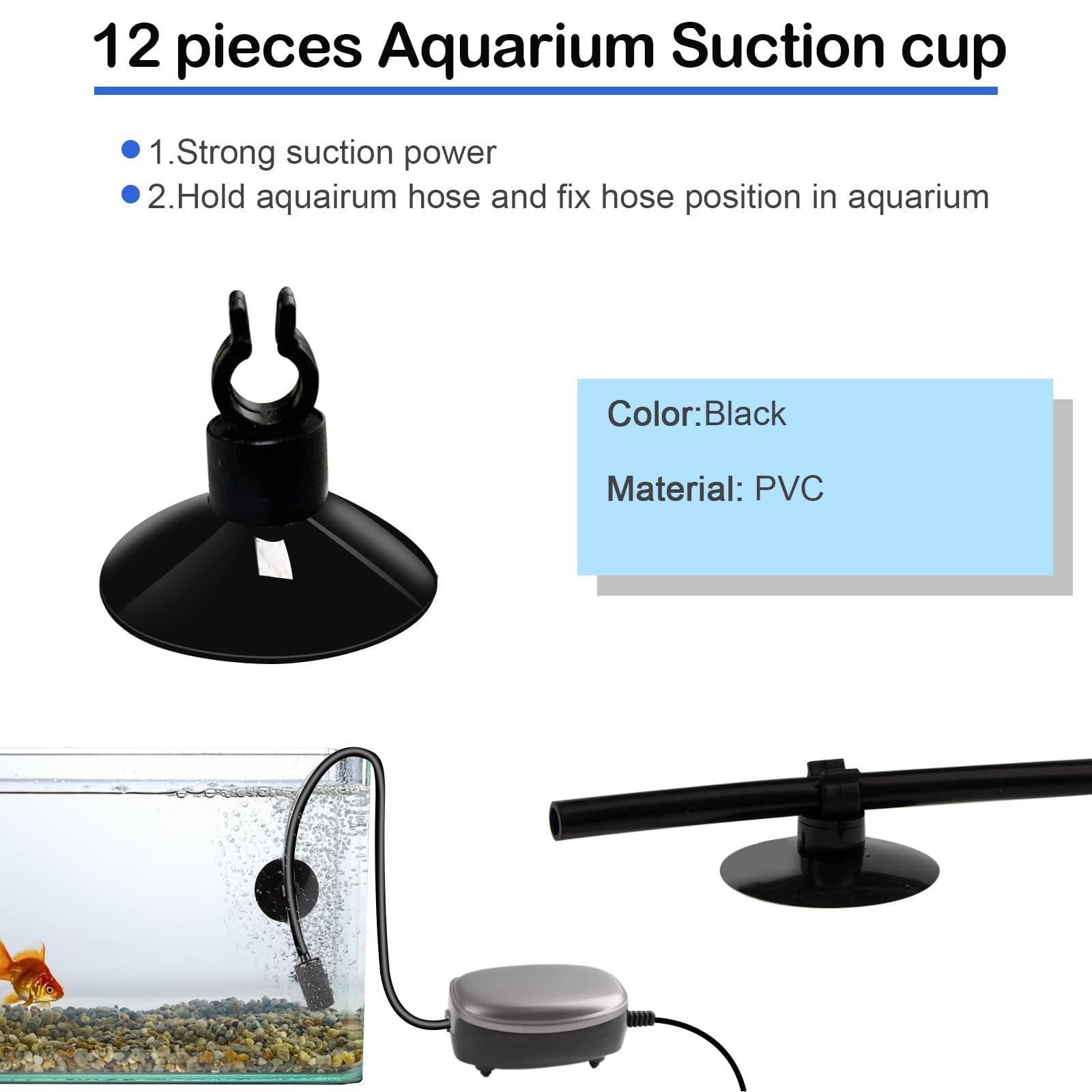 NestBasics Tubo de aire para acuario de 100 pies, color negro, 12 piedras de aire para acuario, 12 comprobaciones de valor para pecera, 12 ventosas de acuario, 6 controladores de aire de acuario y