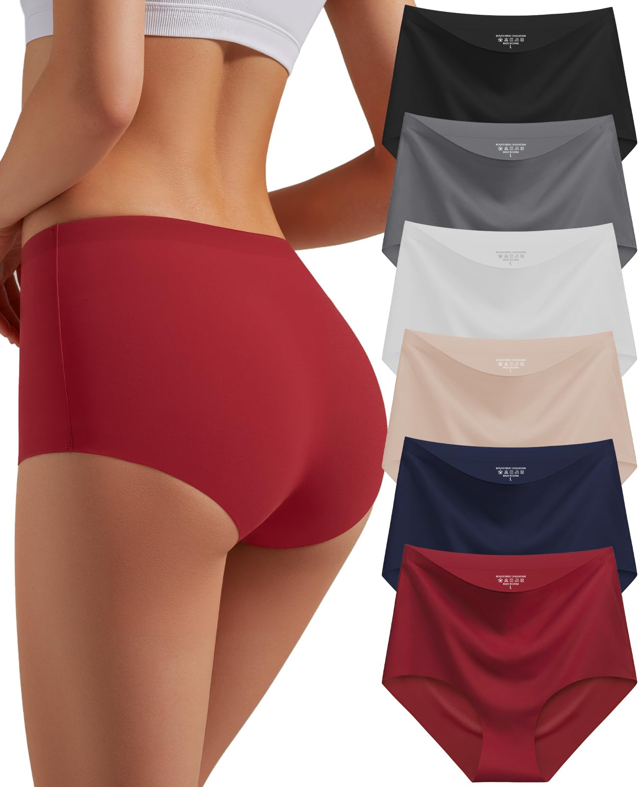 Sazoox Womens Seamless Underwear High Waisted Full Coverage Briefs No Show Soft Breathable Panties 6 Pack