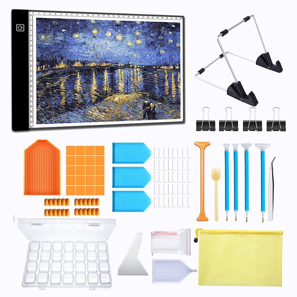 Diamond Painting A4 LED Light Pad Kit, LED Artcraft Tracing Light Table, DIY Dimmable Light Brightness Board for Full Drill & Partial Drill 5D Diamond Painting