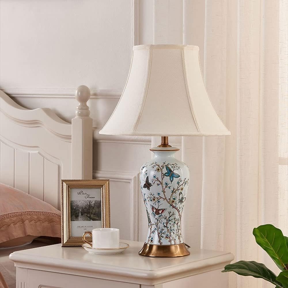 Lampa stołowa, lampka nocna, 22,5" Ceramiczna metalowa lampa stołowa, nowoczesna, ręcznie malowana, kwiatowa, lampka nocna do sypialni, salonu, biura, lampki stołowe do sypialni (pilot zdalnego