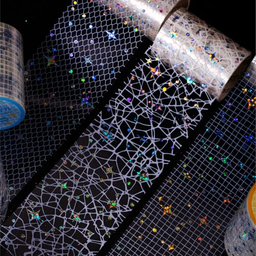 Alideco 6個 マスキングテープ かわいいロレトロな星 透明な耐水性 インク PET 粘着 テープ 広幅 DIY おしゃれ マステ シール (xingxingsha)