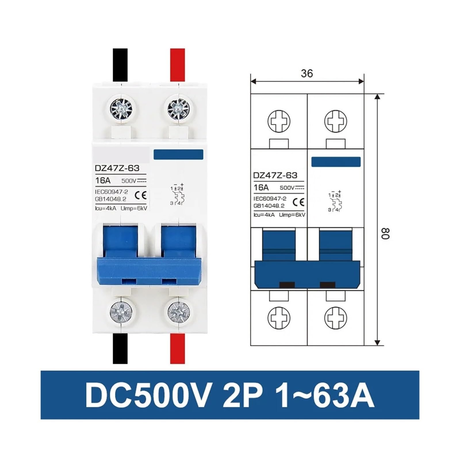 Interruttore Automatico Fotovoltaico DC Sezionatore MCB DC250V 500V 1000V 16A 32A 40A 50A 63A 80A 100A 125A