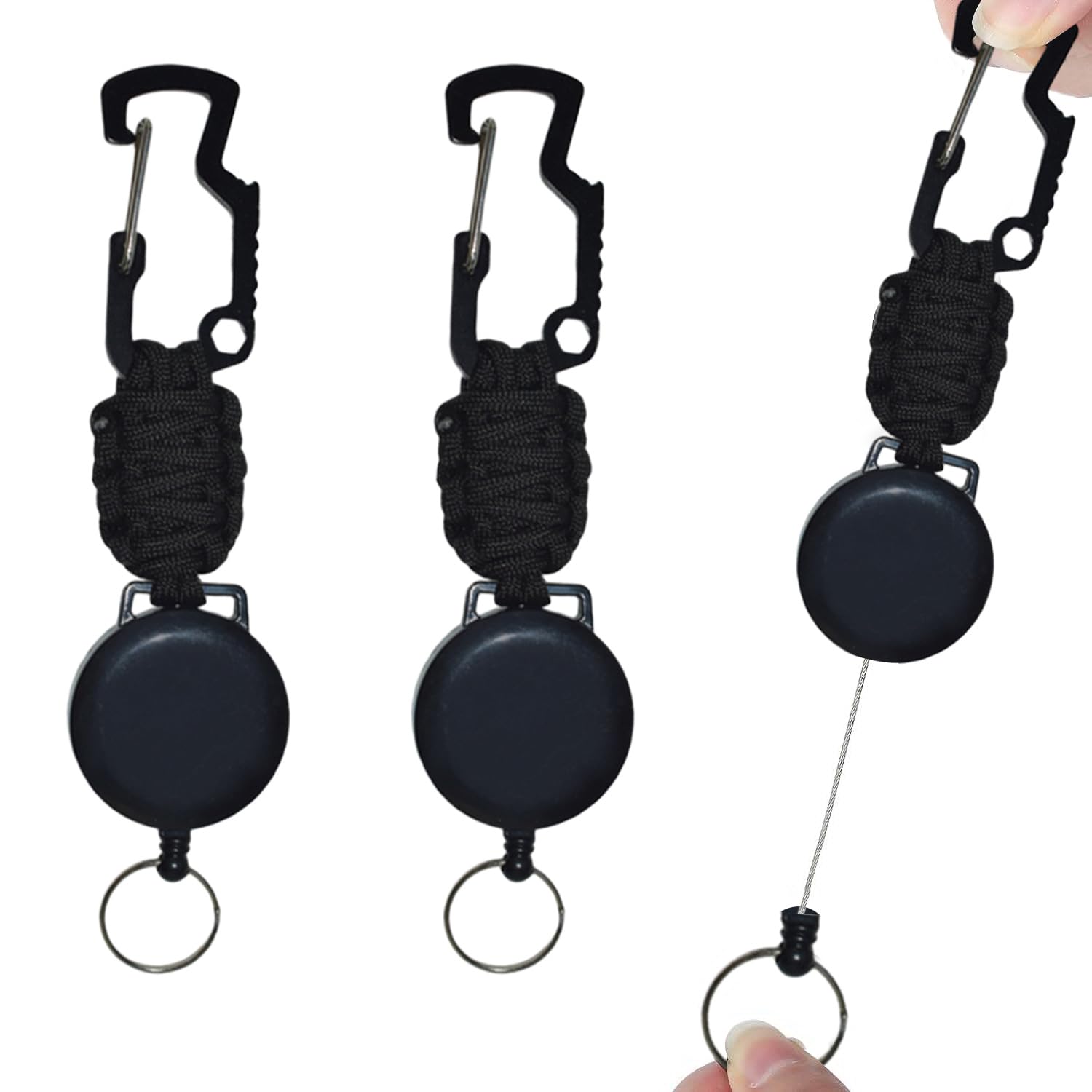 Retractable Key Chain, 2 Pieces Heavy Duty Retractable Key Reel, Extendable Keychain with Belt Clip Black, Multipurpose Metal Carabiner Keychain with Steel Wire Rope for Men Key ID Badges Card