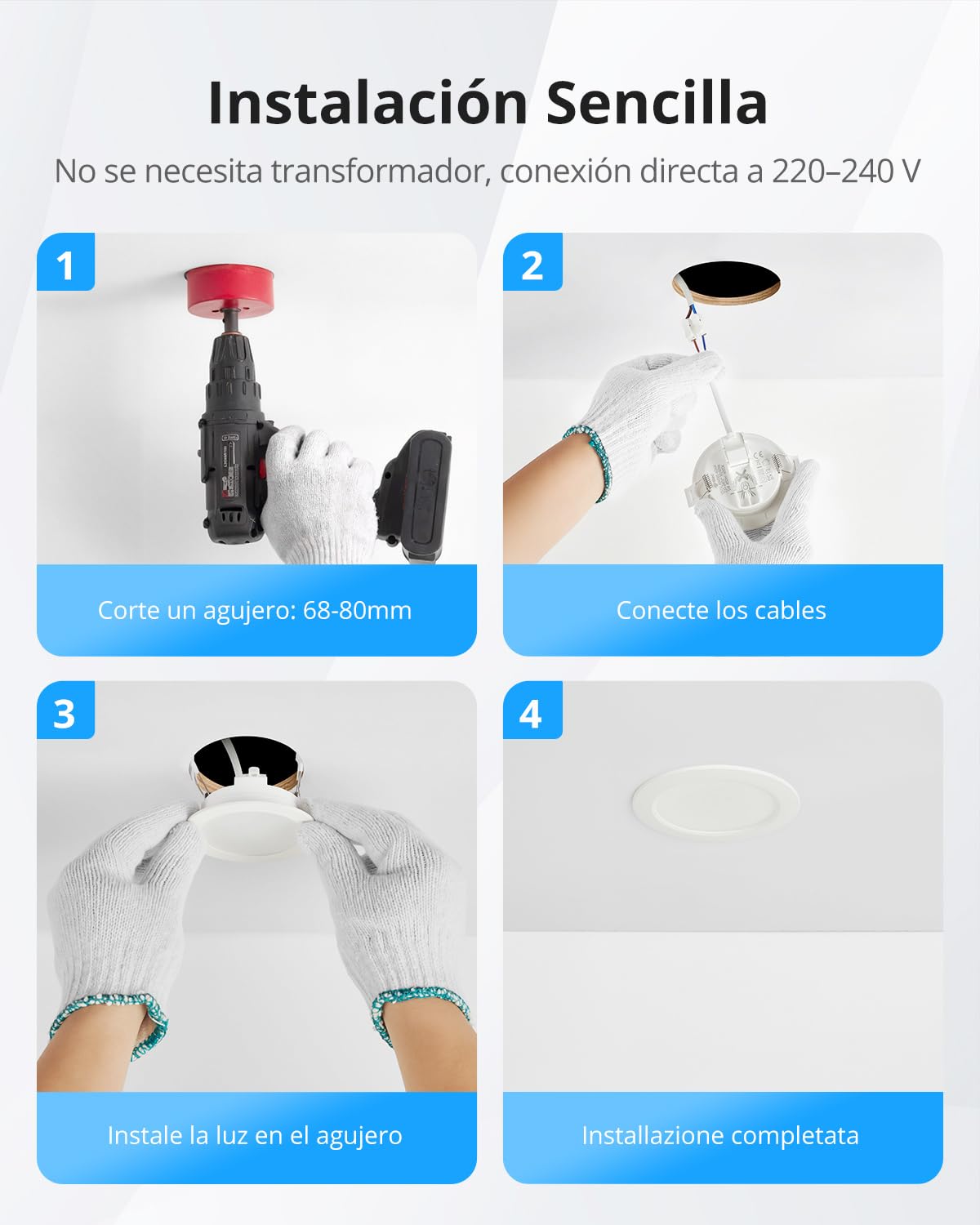 Gr4tec Foco Empotrable LED Techo Regulable, 6W Downlight Techo Blanco Cálido 2700K 400LM, IP65 Focos LED Interior Extraplano, Agujero 68-80mm, Ojos de Buey led para Baño Cocina, Pack 10