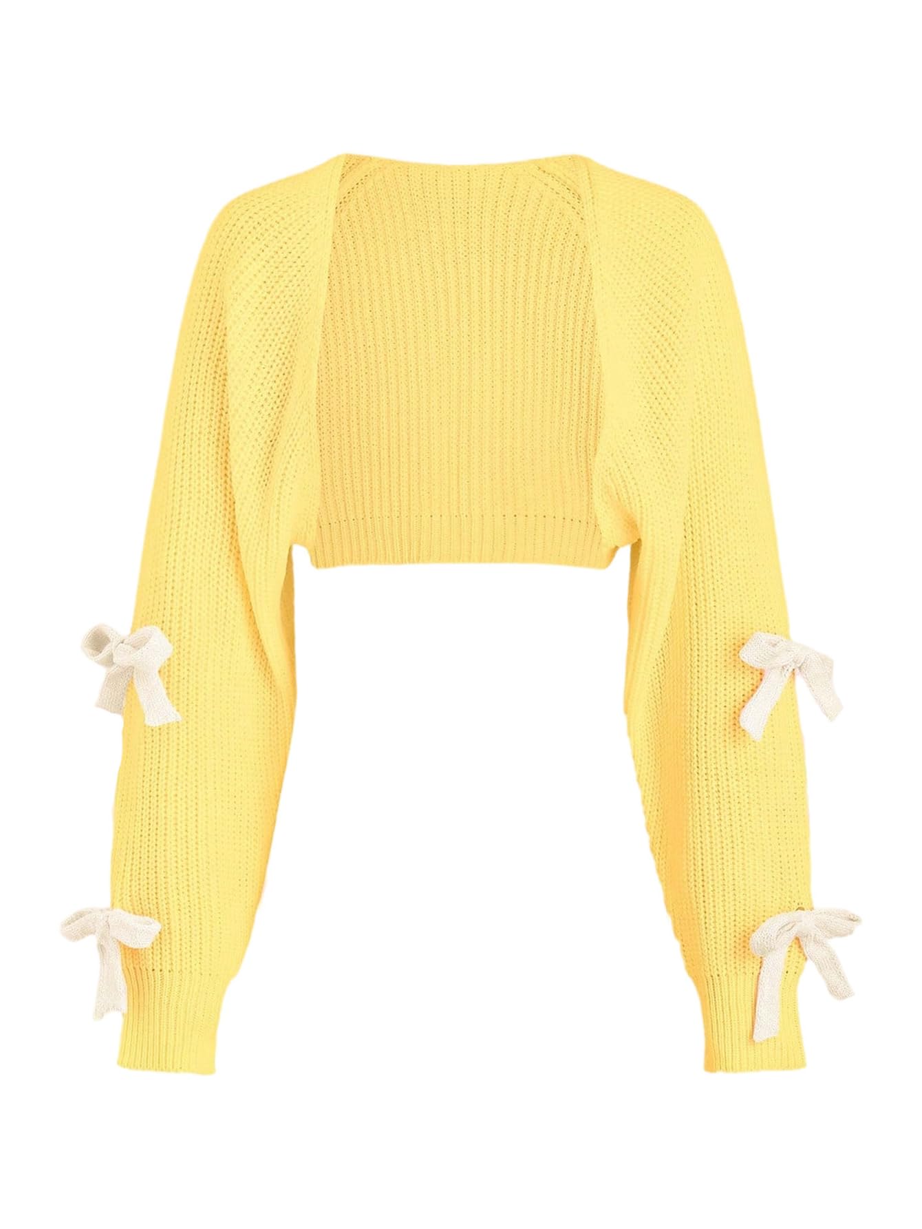 SHENHE Womens Open Front Ribbed Knit Bow Cute Cropped Cardigan Bolero Sweater Shrug