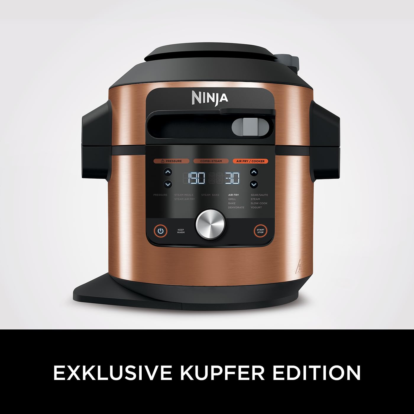 Ninja Foodi MAX Multikocher mit SmartLid, 7,5L, 12-in-1 Multicooker, Pressure Cooker Schnellkochen, Air fryer Heißluftfrittieren, Slow Cooker Langsamkochen, Kupfer/Schwarz, Amazon Exklusiv, OL650EUCP
