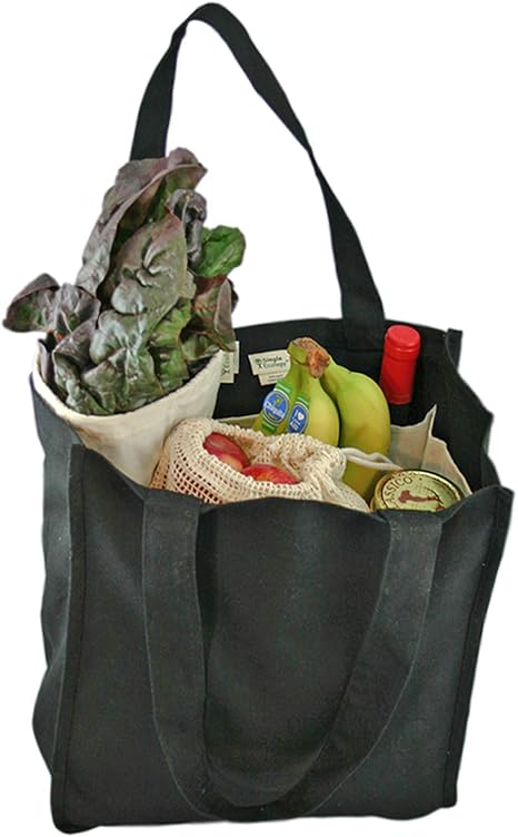 Organic Cotton Deluxe Grocery Bag with Bottle Sleeves & Rigid Bottom