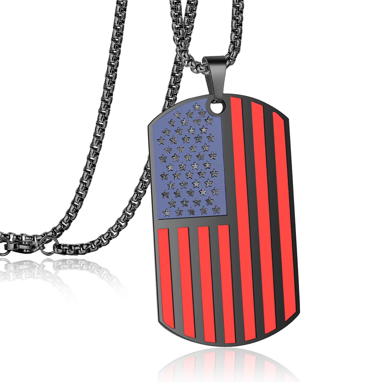 'Rehoboth American USA Flag Dog Tag Pendant Necklace for Women Men 24'' Chain Keep American Great on The Back'