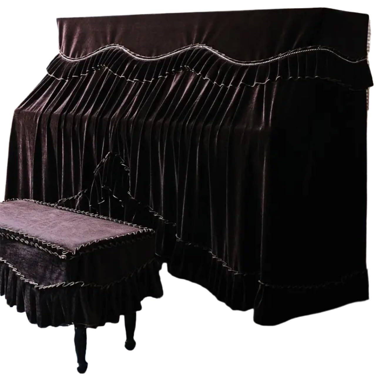 Copertura Per Pianoforte A Coda Copertura for pianoforte completa Tessuto in velluto dorato for for sgabello for elettrico Set di due pezzi spessi(Brown,Double Stool Set)