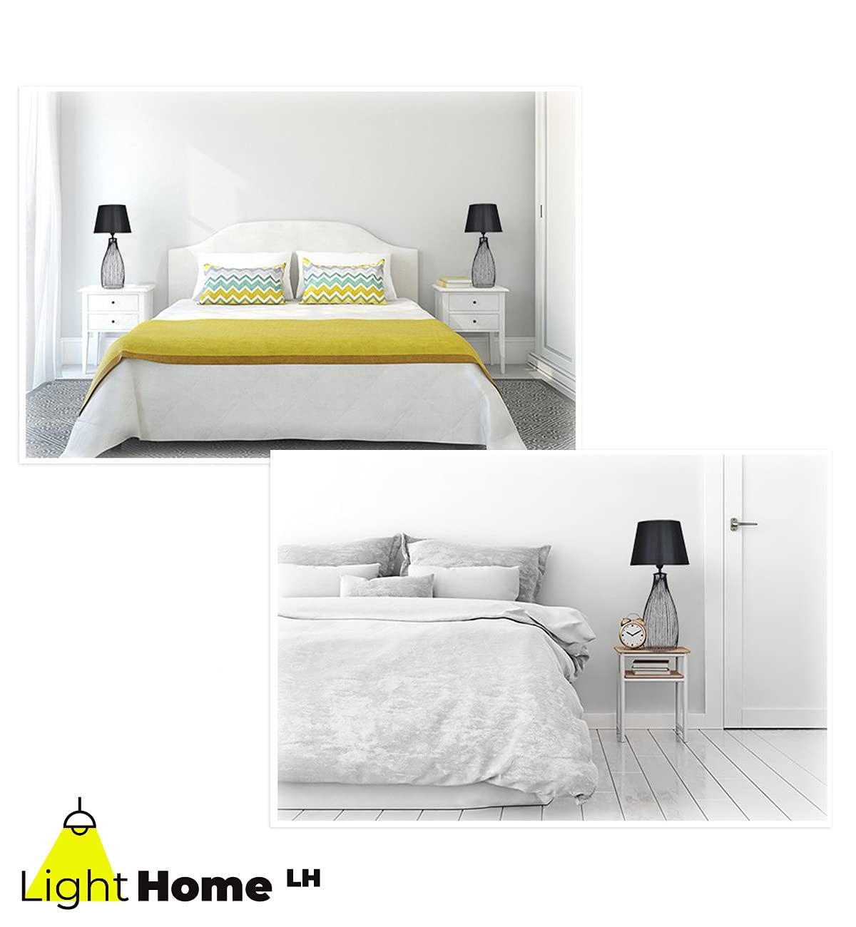 Light-Home Abajour Lampe de Chevet Chambre - Moderne Lampe De Table pour Chambre et Salon Élégante Lampe à Poser E27-65x35 cm - Noir/Noir…