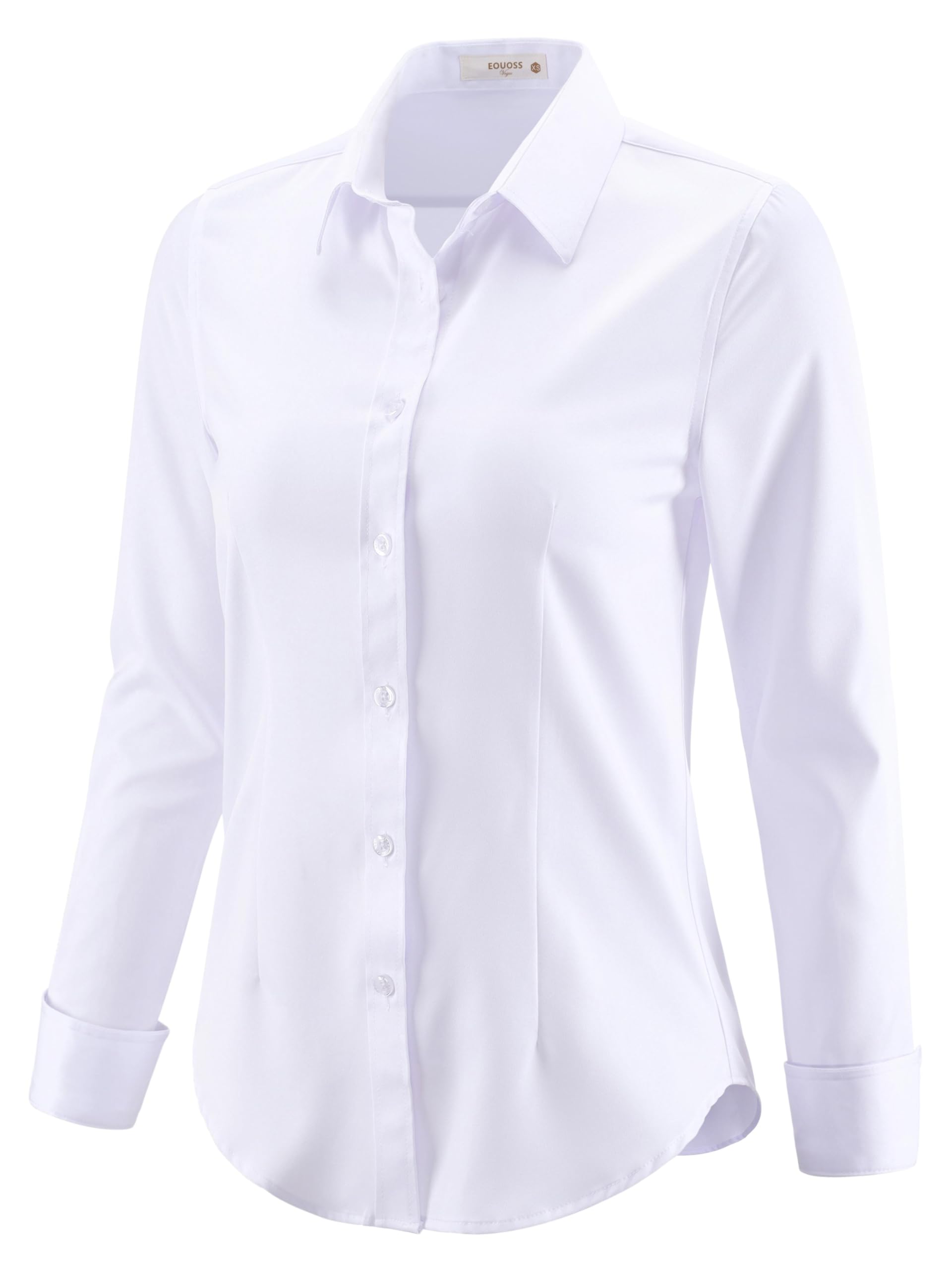 Photo 1 of EOUOSS Button Down Shirts for Women Dress Shirts Long Sleeve Stretch Wrinkle Free Work Solid Casual Office Blouses Top White Large