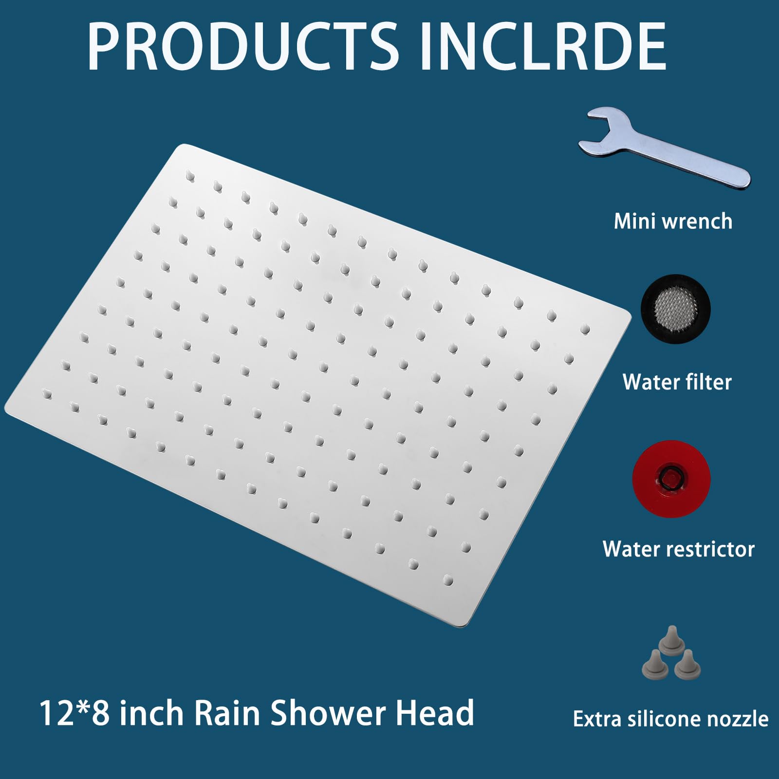 Soffione Doccia a Pioggia Extra Large in Acciaio Inossidabile, 30x20 cm Cromato, Montaggio Soffitto Parete