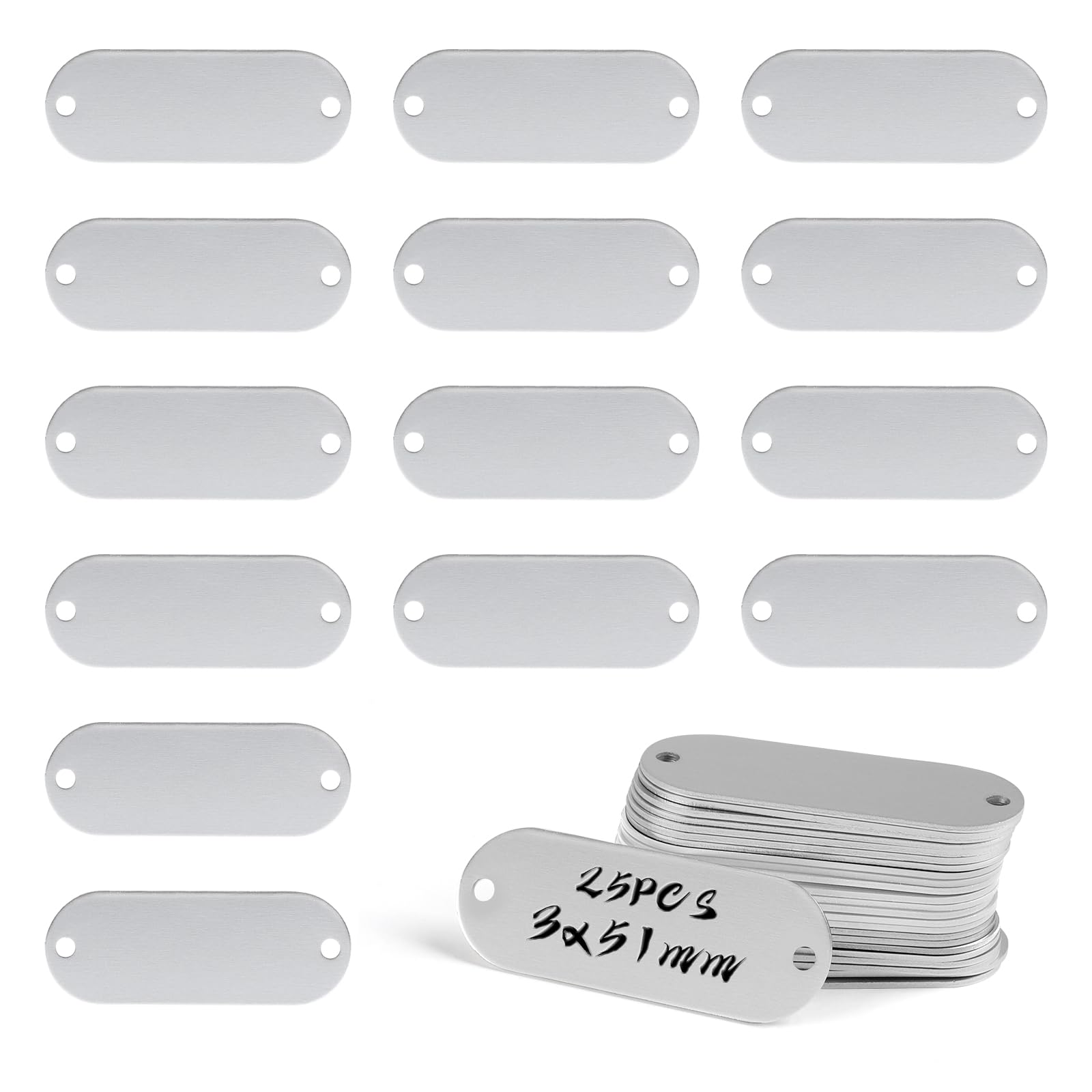 25 Pieces Silver Personalized Dog Tags, Military Badges, Engraved Dog Tags, Blank Aluminium Tags for DIY Crafts Necklaces