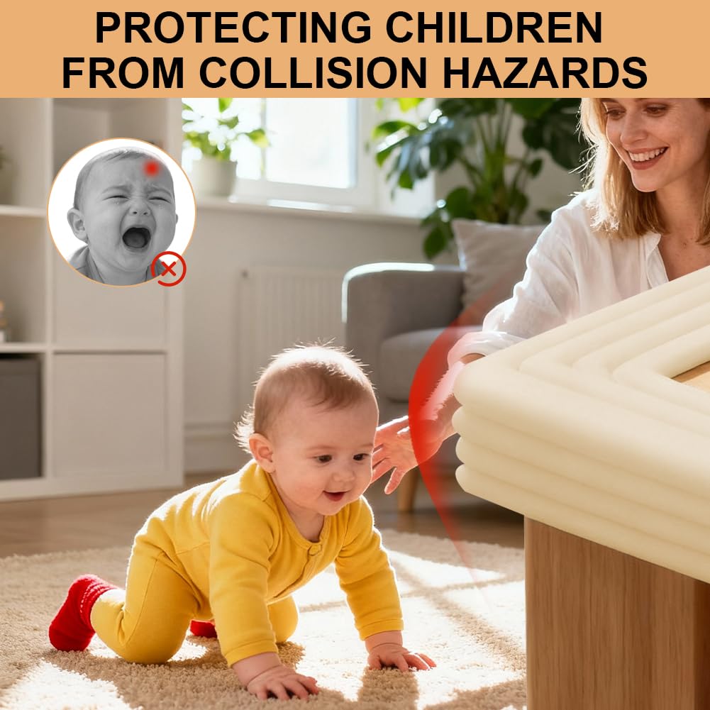 Bandes de Sécurité en Mousse, 2m x 8cm Bande de Protection De Bord De sécurité d-e Type W, Bandes d-e Mousse Autocollantes pour Enfants, pour Tableau, Chaise, Meubles, Escalier(Blanc Ivoire)