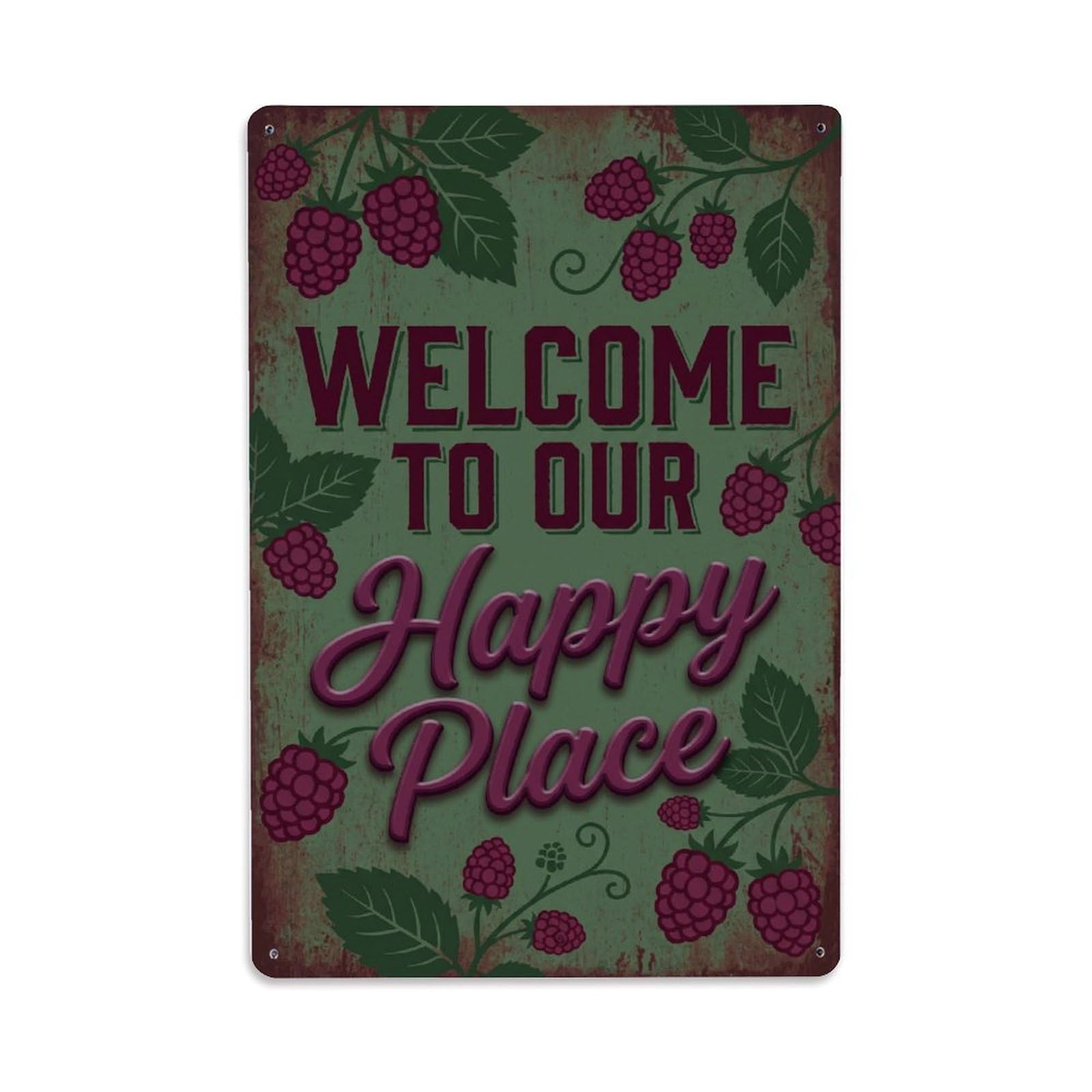 Welcome To Our Happy Place Marionberry Farm Metal Tin Sign Plaque Wall Decor for Cafe, Club Bar, Office, Home Garden Metal Poster 8x12Inch
