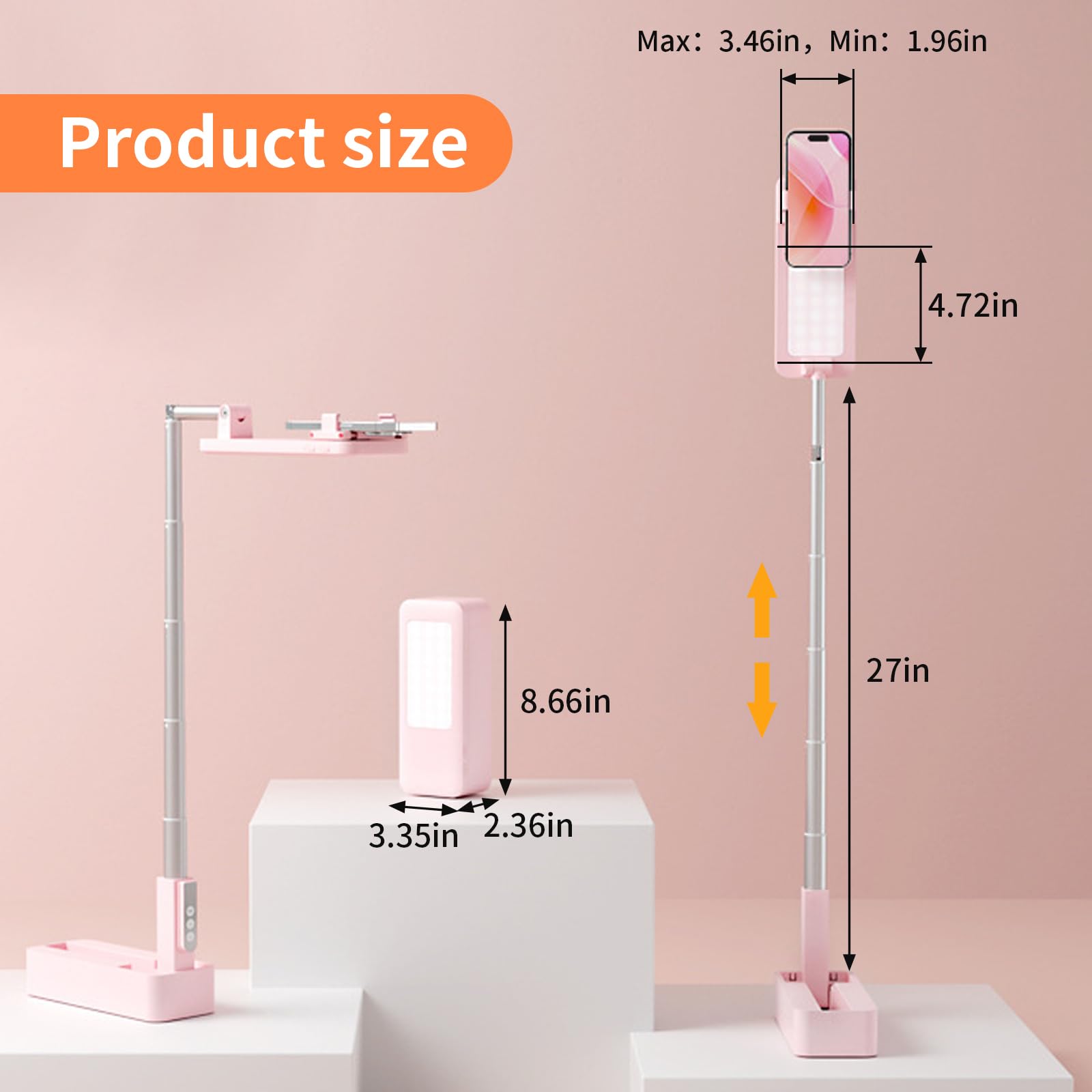 Selfie Stick - Trípode para smartphone con luz LED, rotación extensible de 360°, soporte para teléfono móvil con luz de llenado, soporte Bluetooth con mando a distancia para streaming en
