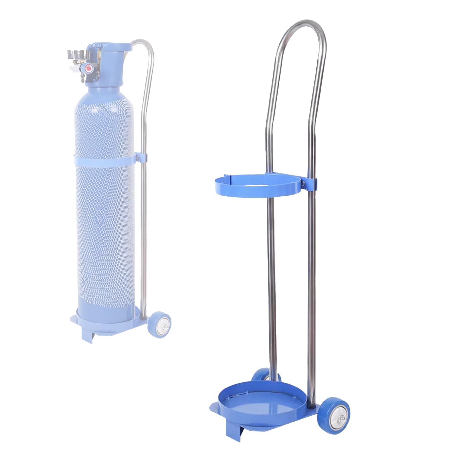 SWENEEN Household Oxygen Tank Gas Cylinder Trolley,Stainless Steel Oxygen Trolley With Wheels,Industrial Hospital Household Portable Cylinder Trolley,One Color-10L/2.6Gal(H 31.5
