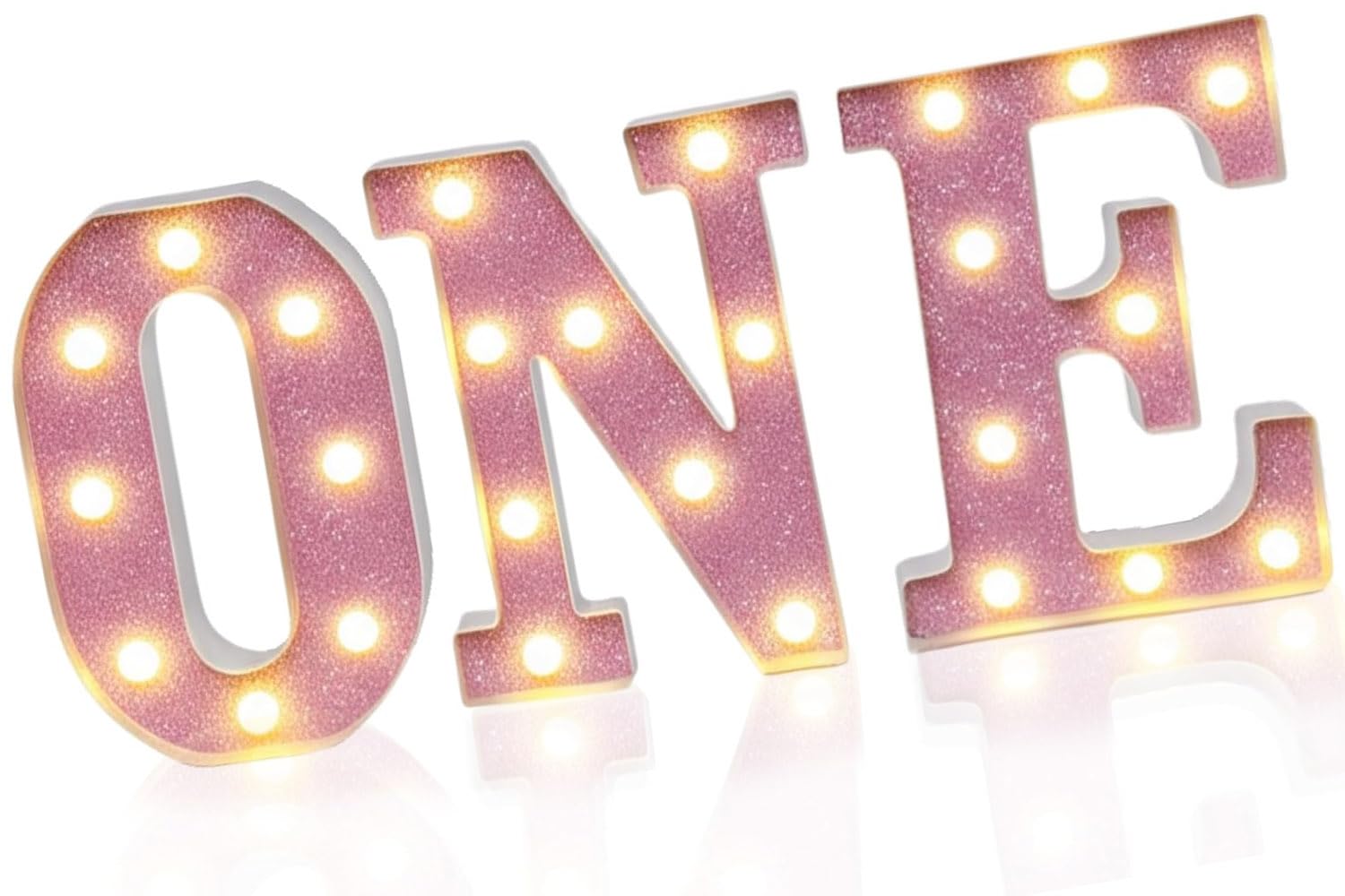 3 Pieces Light up Numbers ONE Letter Lights, 1st Birthday Decorations Shiny LED Numbers for Boys Girls Baby 1 Year Old Birthday Party Supplies, Pink Number O N E