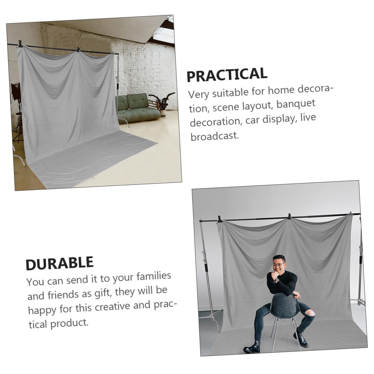 Sfondo Grigio Decorativo Spesso 3X2M per Fotografia Fondale Pieghevole Multiuso per Studio Casa e Feste Telo Resistente e Facile da Trasportare