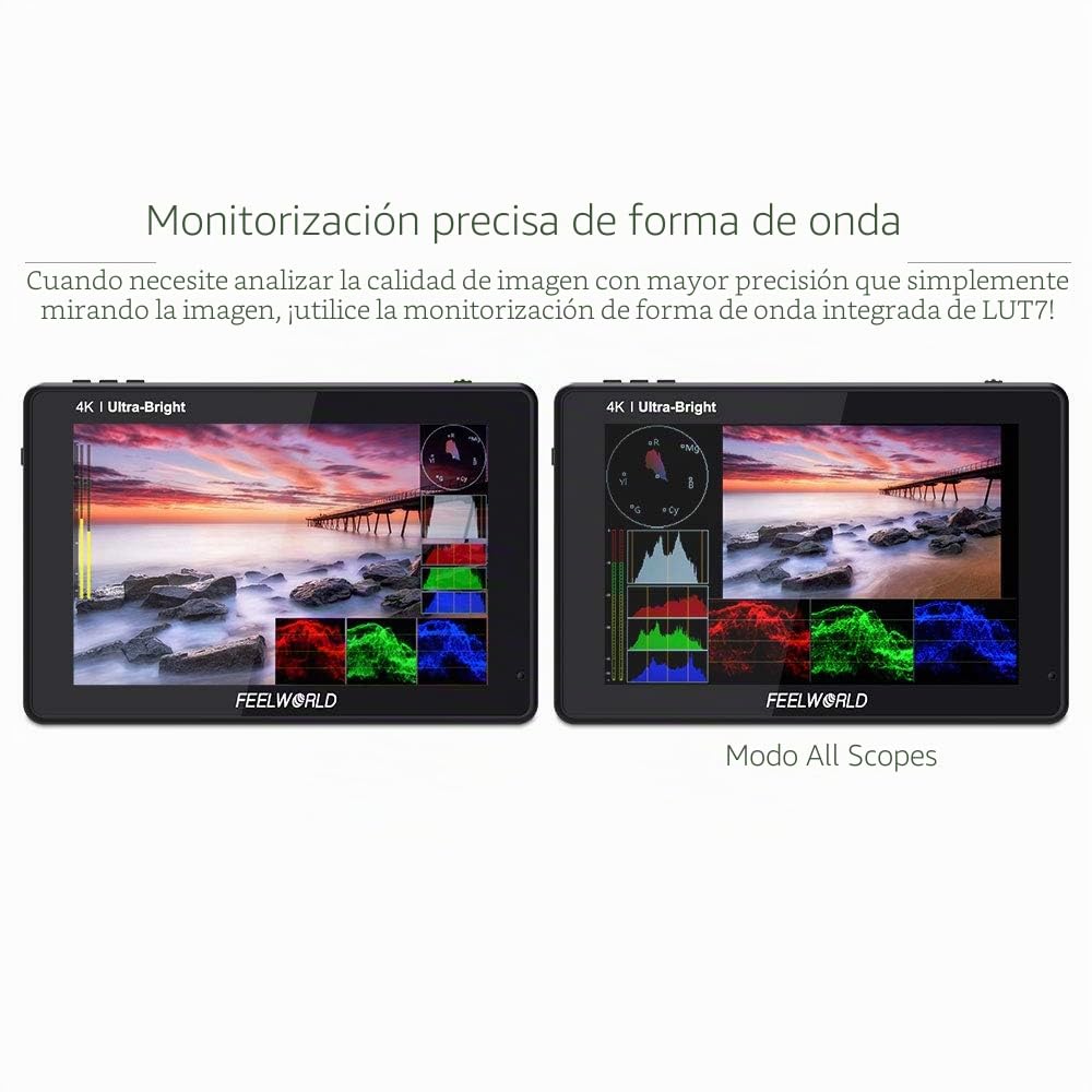 Feelworld LUT7S 7 Pulgadas 2200nit Ultra Brillante 3D Lut Touch Screen DSLR Cámara Monitor de Campo 1920x1200 IPS 4K HDMI 3G SDI DC Output Forma de Onda Sensor de Luz