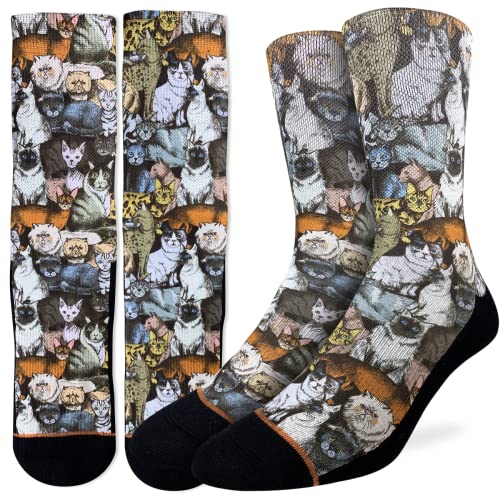 Good Luck Sock Men's Social Cats Socks, Adult, Shoe Size 8-132