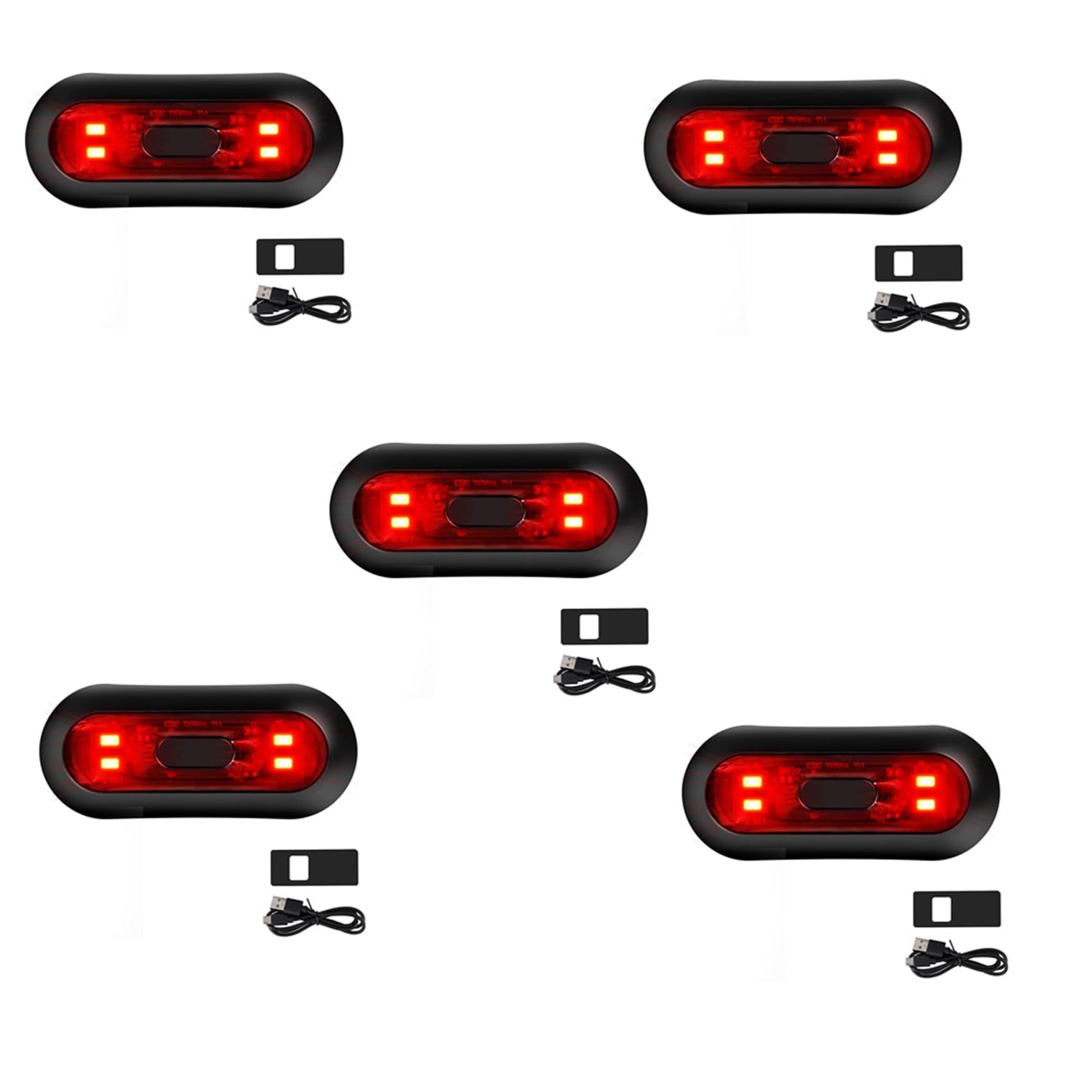 Lot de 5 lumières LED pour casque de moto, feux de freinage rechargeables pour vélo rouge pour conduite de nuit
