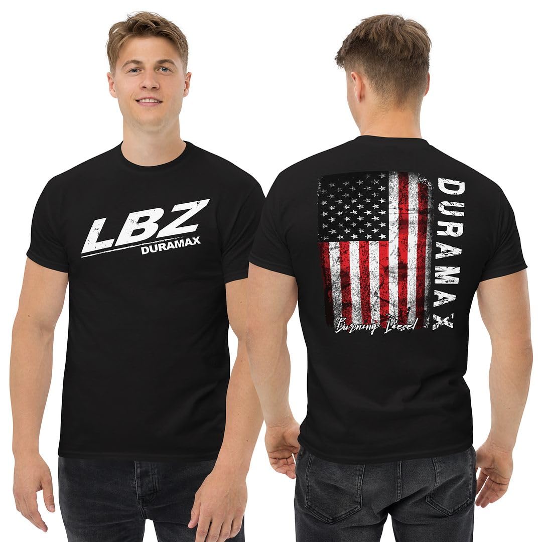 LBZ Duramax T-Shirt Men's American Flag Tee Patriotic Diesel Truck Shirt - Black - L