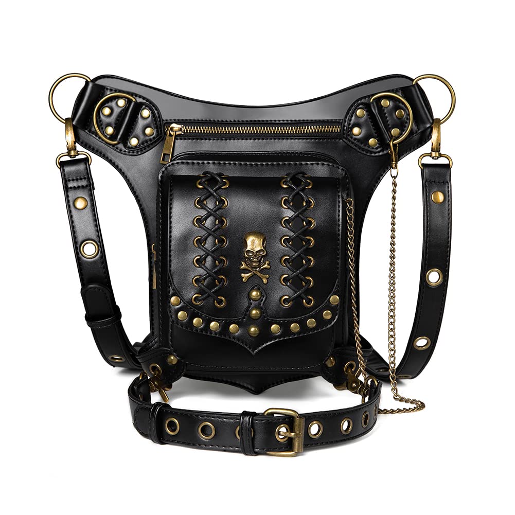 Dajingkj Sac à bandoulière Steampunk avec crâne, sac à jambe de moto, sac de voyage gothique, sac à hanche pour femme et homme, Taille unique, Mode