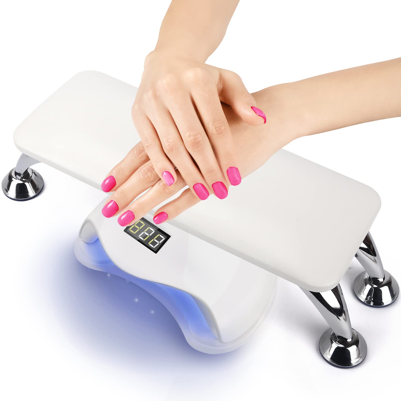 Nail Arm Rest for Acrylic Nails, Microfiber Leather Nail Hand Rest Cushion for Nails, Soft Hand Pillow Footstool with 4 Stainless Steel Stands Thick Sponge Nail Pillow for Nail Tech Use (White)