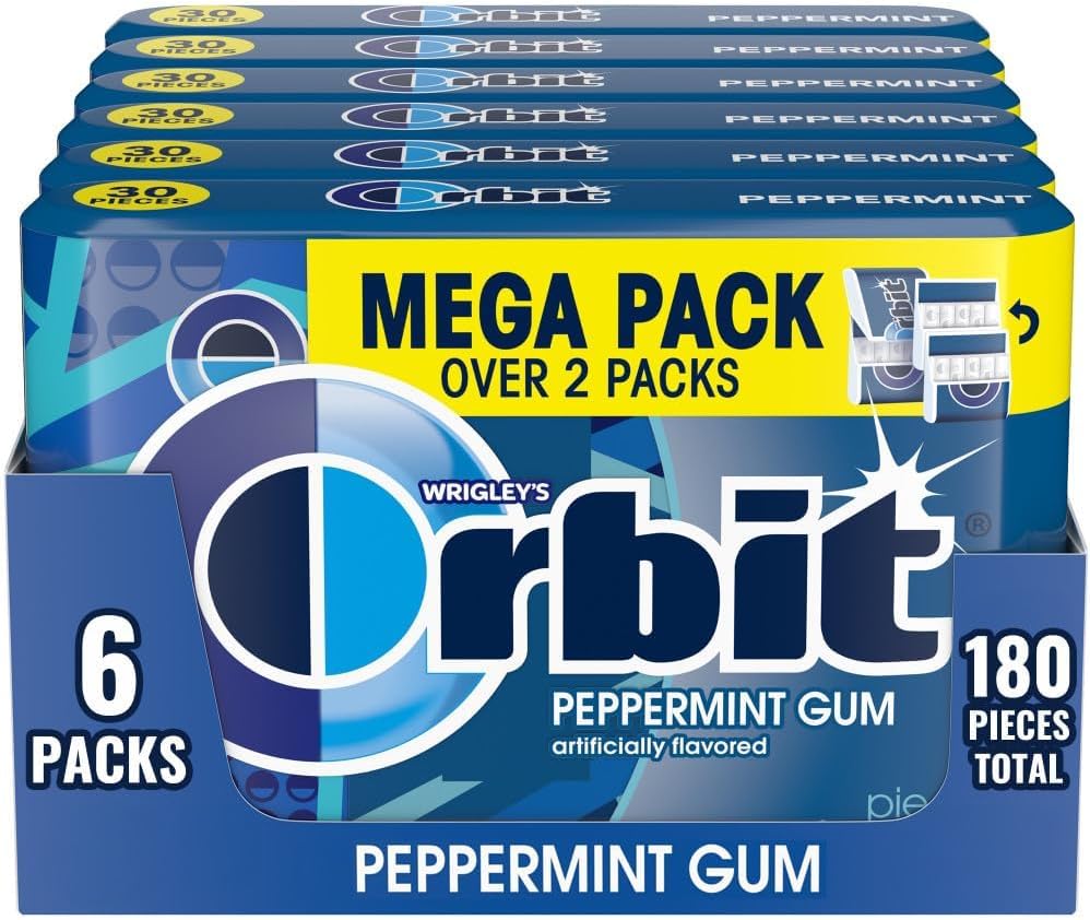 Image of ORBIT Gum Peppermint Sugar Free Chewing Gum Individually Wrapped Mint Mega Packs, 30 Count (Pack of 48)