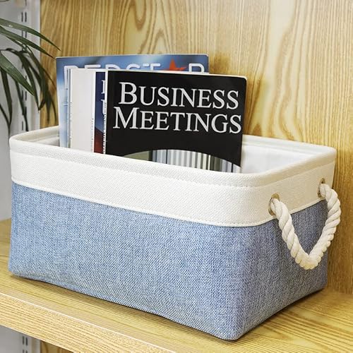 Laundry Hamper Laundry Basket-Large Clothes Hampers Storage Basket Bathroom Storage Bins With Ropes,Collapsible Laundry Room Organization For Bathroom,Cupboards (Blue-17.7X13.7X9.8 Inches-1 Pack) #TOP2