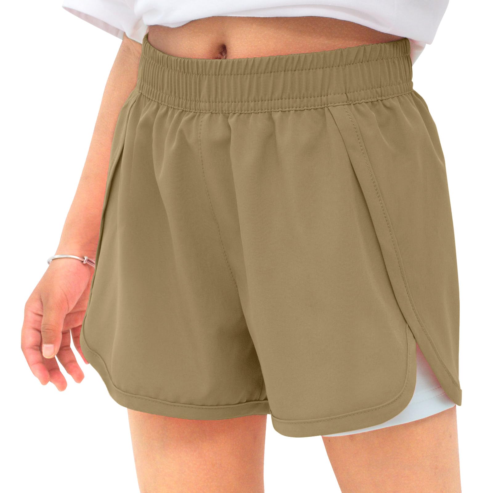 MEILONGER Mädchen Shorts Badehose 2 in 1 Jungen Boardshorts Kinder Kurze Leichte Casual Badeanzug Bademode mit Kompression Innenhose Verstellbare Tunnelzug