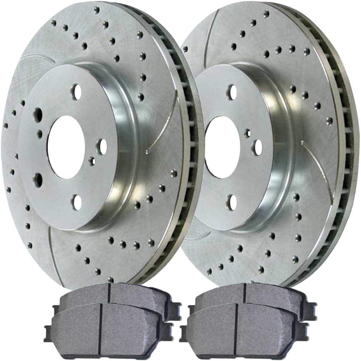 AutoShack Front Drilled and Slotted Brake Kit Rotors Silver