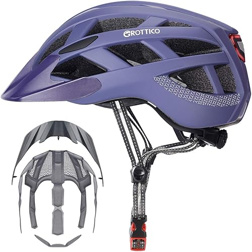 Miniatura 8 de GROTTICO - Casco de bicicleta para adultos, hombres, mujeres con luz - Casco para carretera de montaña con almohadillas de repuesto y visera