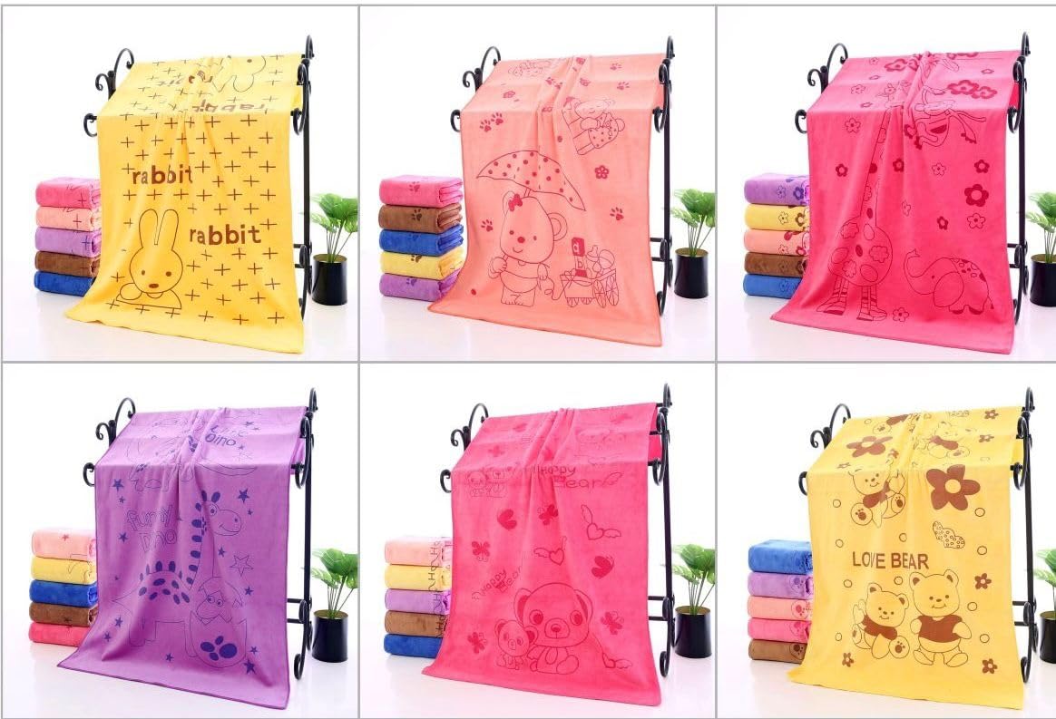THE PURE NEST DRESSABLY Newborn Baby's Cotton Washcloth Soft Bath Towel (Colour and Prints May Vary, Small, 48cm x 84cm) - Pack of 2 1