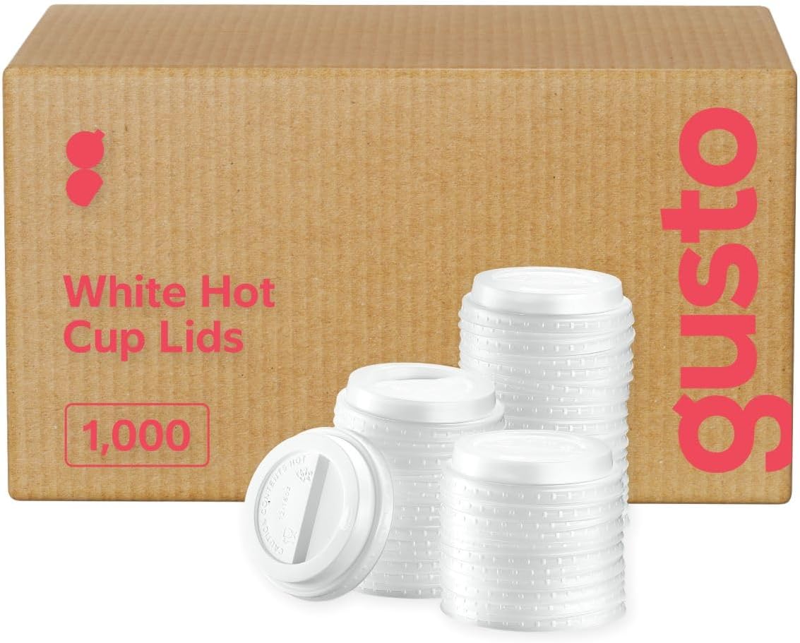 GUSTO [Case of 1,000] Disposable Plastic Dome Lids for 10, 12, 16, & 20 oz. Paper Hot Coffee Cup - White (Formerly Comfy Package)