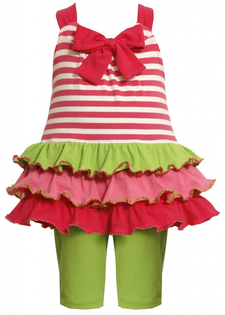 Bonnie Jean Little Girls 2T-6 Pink/Green Bow Front Stripes to Tiers Knit Legging Set