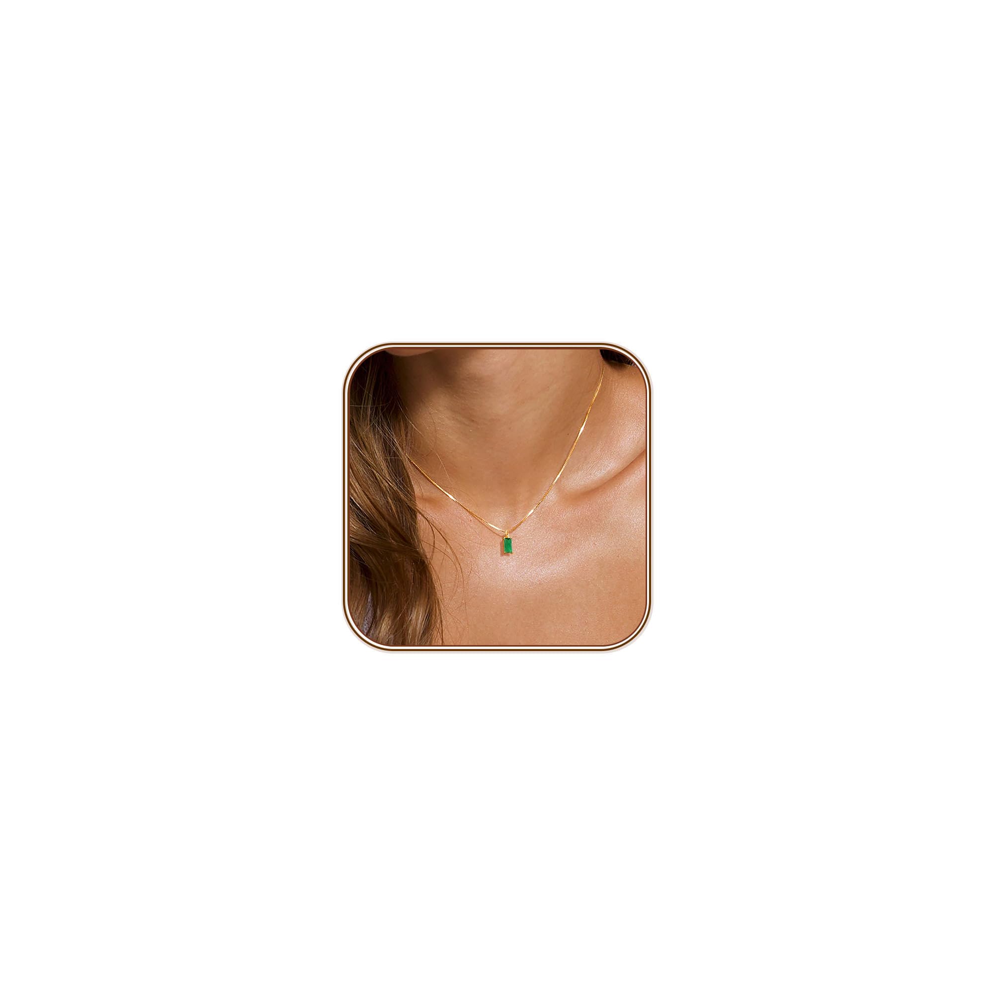 FUNEIA Diamond Necklaces for Women 14K Gold Plated Emerald Birthstone Necklace for Women Mothers Dainty Gold Necklace Blue Green Cubic Zirconia Pendant Necklace Birthday Gifts for Women Jewelry