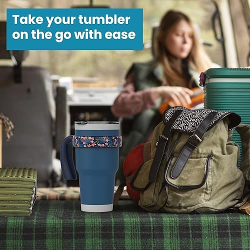 Miniatura 5 de Para YETI - Mango de vaso de 30 onzas, mango para vaso YETI de 30 onzas con diseño colorido y floral antideslizante, azul, 1 paquete