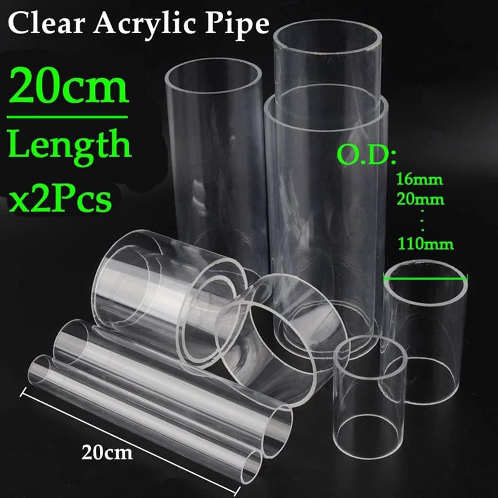 2pcs 20cm Clear Acrylic Pipe - Durable DIY Aquarium & Garden Tubing for Custom Projects(25mm)