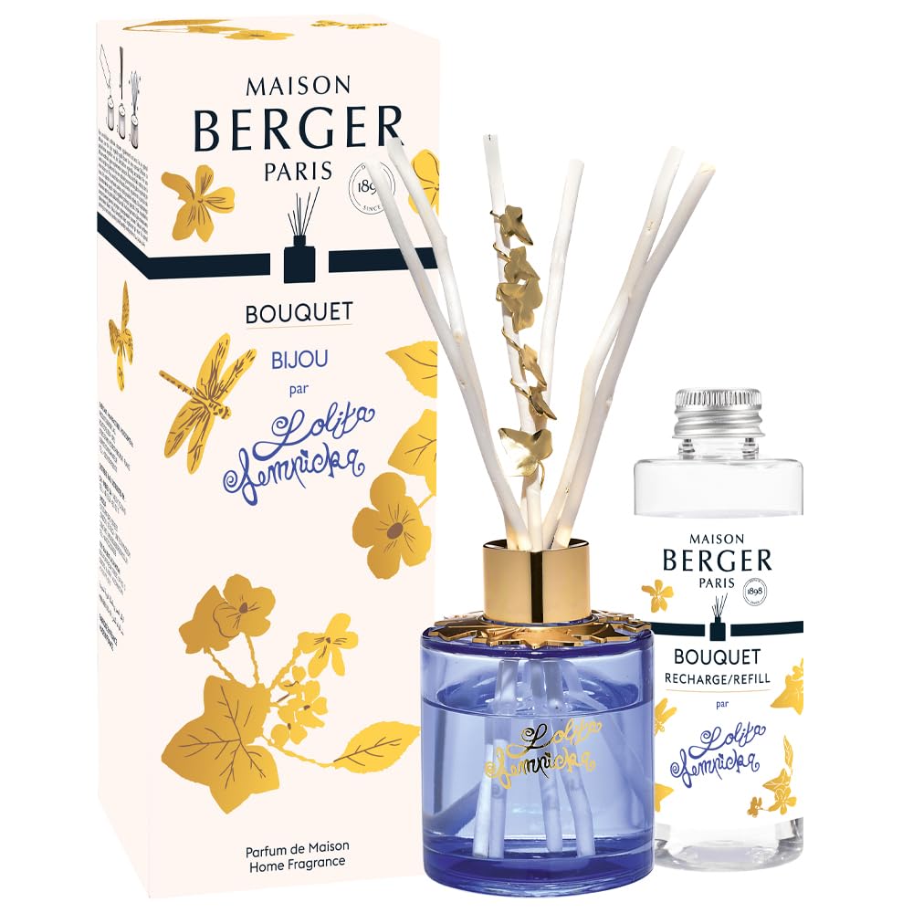 Maison Berger White - Lolita Lempicka Parma Scented Jewel Bouquet - Home Fragrance Diffuser + 6 Strands In Willow, 100% Vegetable - Long Lasting, Soft And Continuous Diffusion