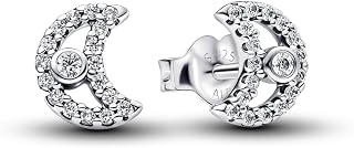 Pandora Timeless 294257C01 Boucles d'oreilles en Forme de Lune Scintillante en Argent Sterling avec zircone