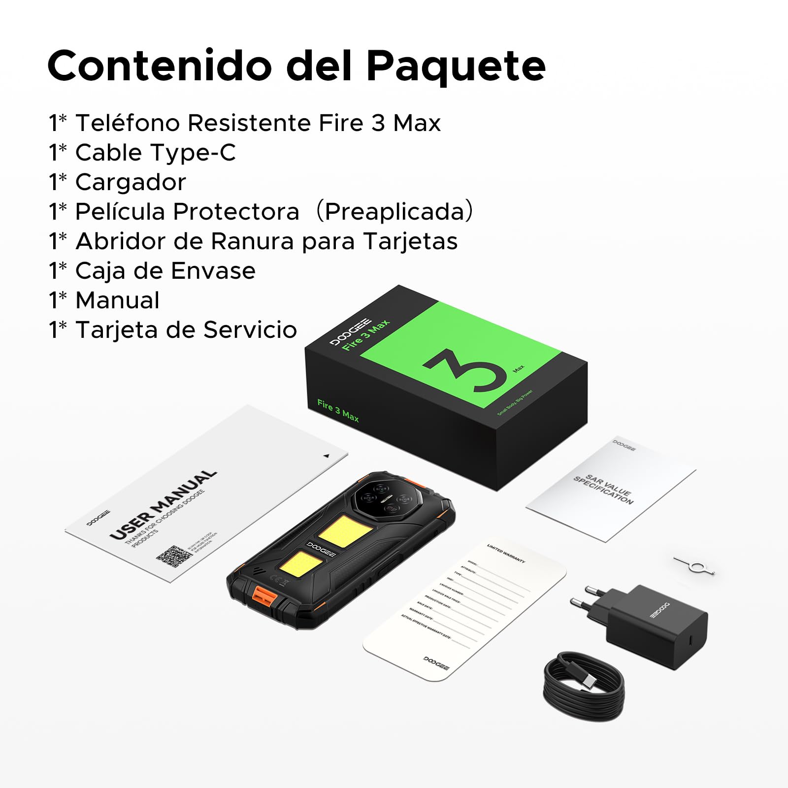 FIRE3MAX Movil Irrompible Android 15, 5.5"HD+ 8350mAh Batería Móvil Rugerizado, 32GB+256GB/2TB Octa-Core T7250, 48MP+8MP/IP68/Face & Huella Dactilar/OTG/NFC/Dual SIM 4.5G Móvil Resistente