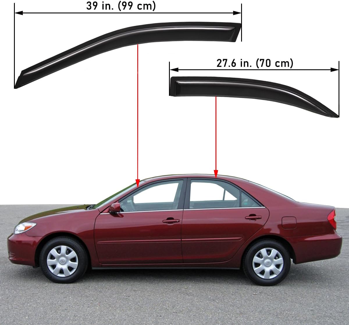 Lightronic Extra Durable Outside-Mount Auto Vent Window Visor, Fits 2002-2006 Toyota Camry, UV Protection Rain Guard, Original Wind Deflector, No-Drill Easy Install, Dark Smoke, 4-Pcs