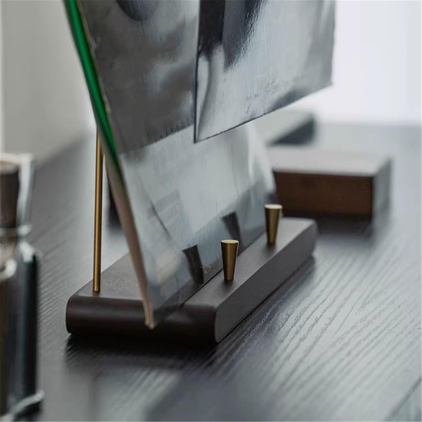 Support de disques Petit présentoir de bureau en bois for disques vinyles et CD, avec support laiton
