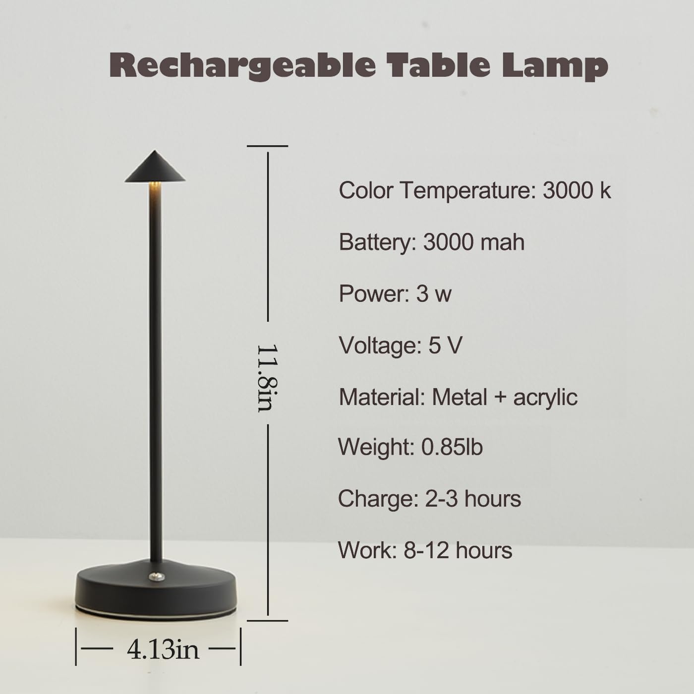 Rechargeable Cordless Table Lamp,Modern Black Battery Operated Table lamp,Portable LED Touch 2 Levels Brightness Dimmable Bar Lamp,Battery Powered Lamp for Bars,Restaurant,Living Room - Image 2