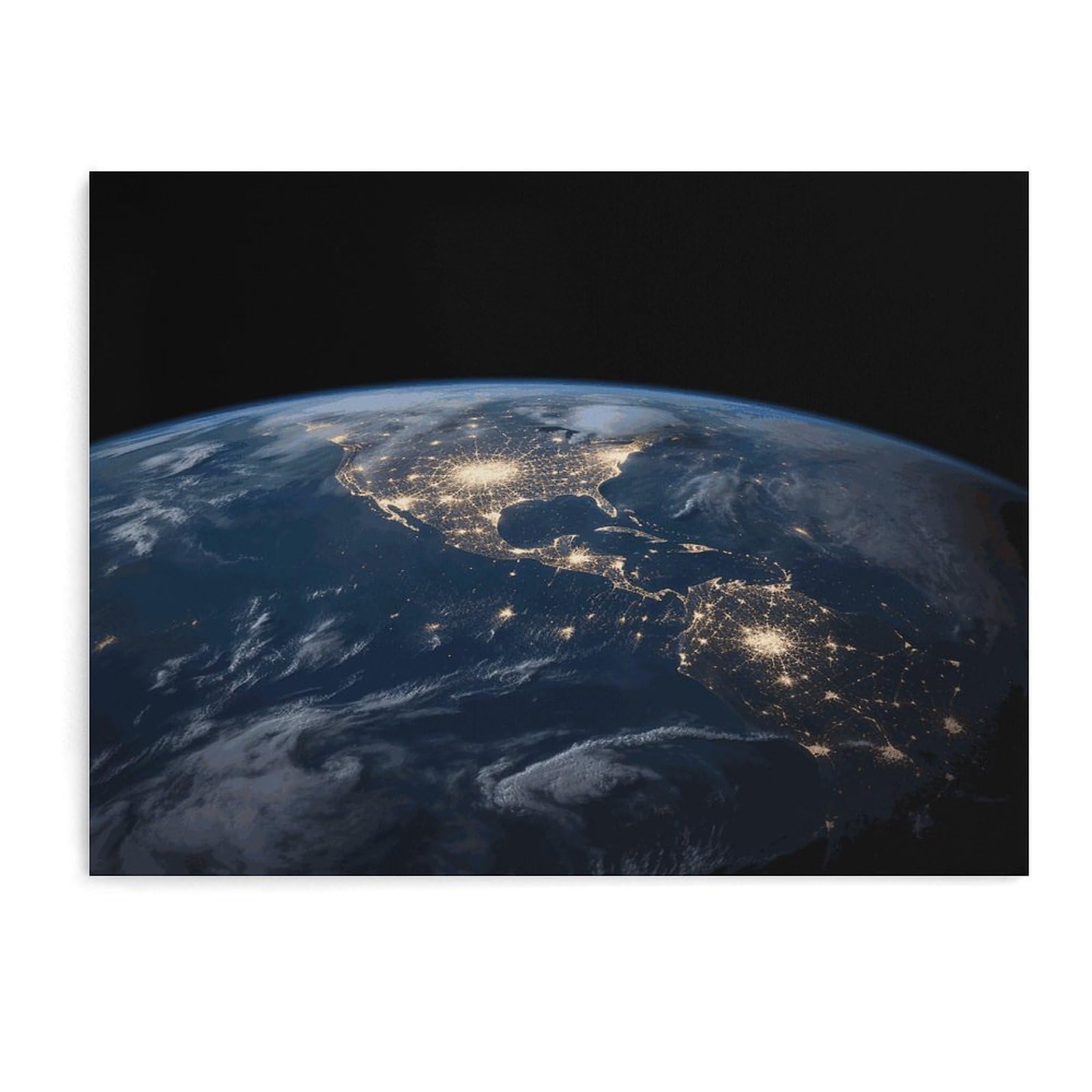 Fodpand Unframe-Style Earth From The Outer Space Bathroom Wall Art Canvas Prints, Artwork For Walls For Living Room Hallway Stair Office Wall Decor, Pictures Home Decor 15.7X11.8 Inch