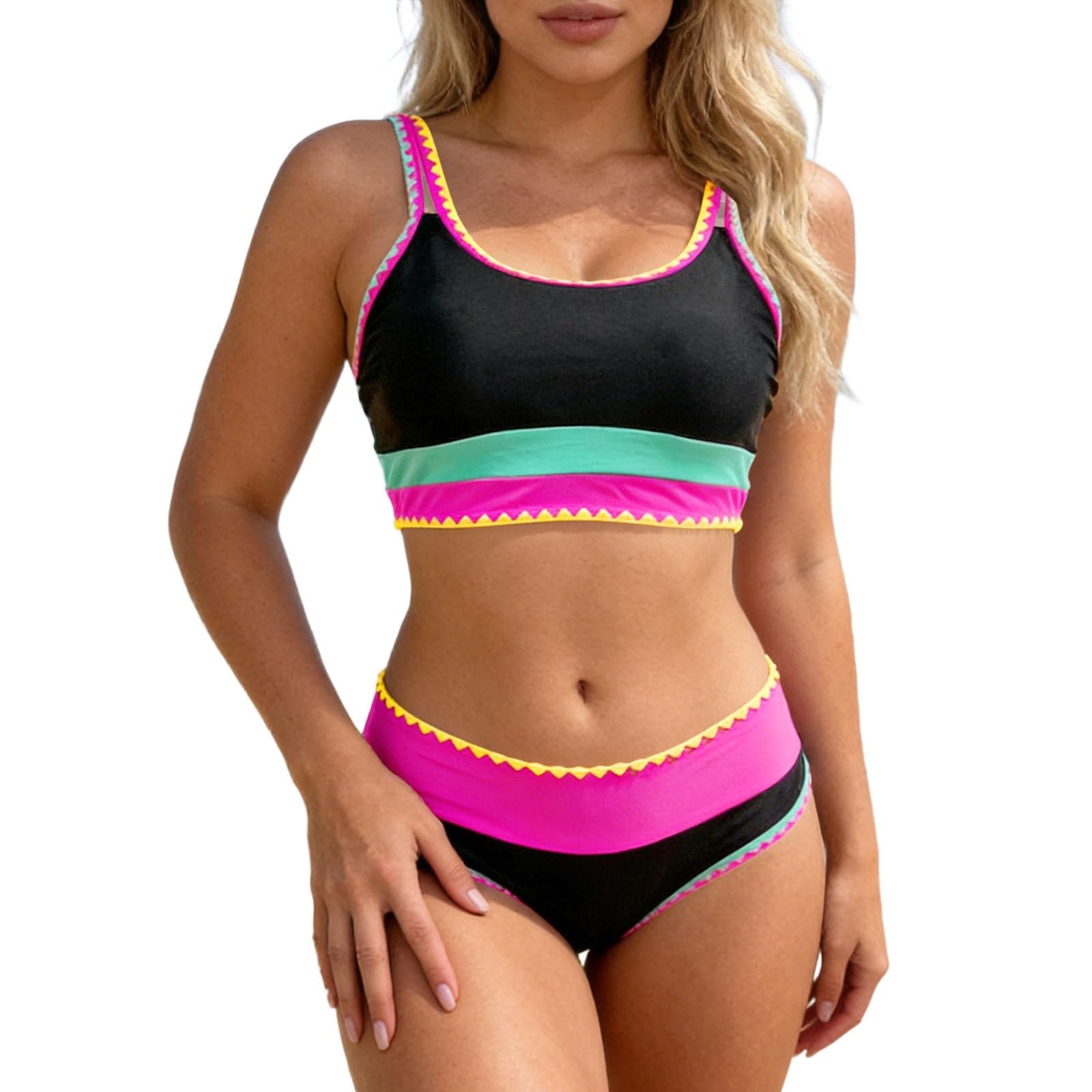 Generisch Costume da bagno in due pezzi bikini con motivo floreale e lacci laterali per l'estate