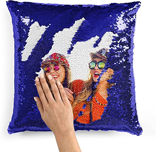 Custom Photo Sequin Pillow Covers | Personalized Reversible Throw Pillowcase for Christmas,...