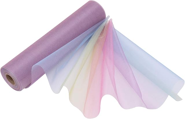 29cm x 25m Roll of Organza Sheer Fabric - Elegant Decorative Cloth for Wedding Chair Bows, Table Runners, Party Favours - Crafting Supplies for Ribbons, Dress Accents,and Bags, Rainbow